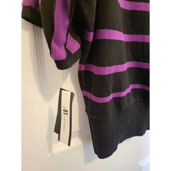 AB Studio Sweater 3/4 sleeve Purple and Black Striped Size M - Picture 3 of 4
